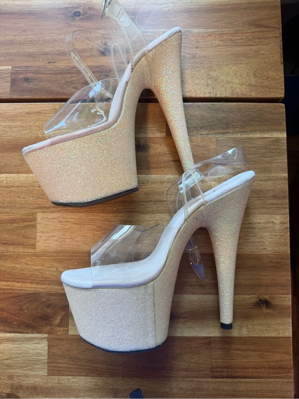 Clear Strap Light Pink Glitter 6 inch stiletto Heels